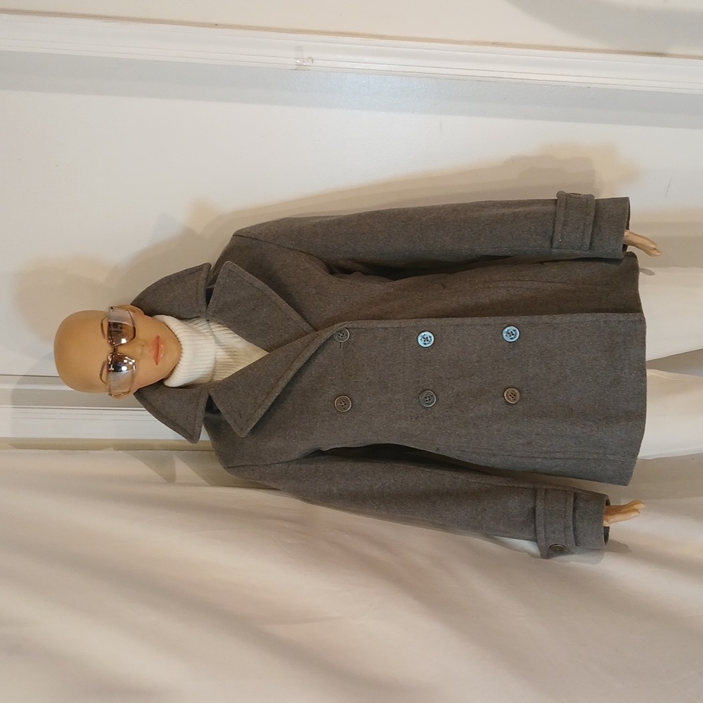 NWOT LANDS' END Gray Wool & Cashmere Blend Double-Breasted Pea Coat/Jacket - Picture 13 of 16